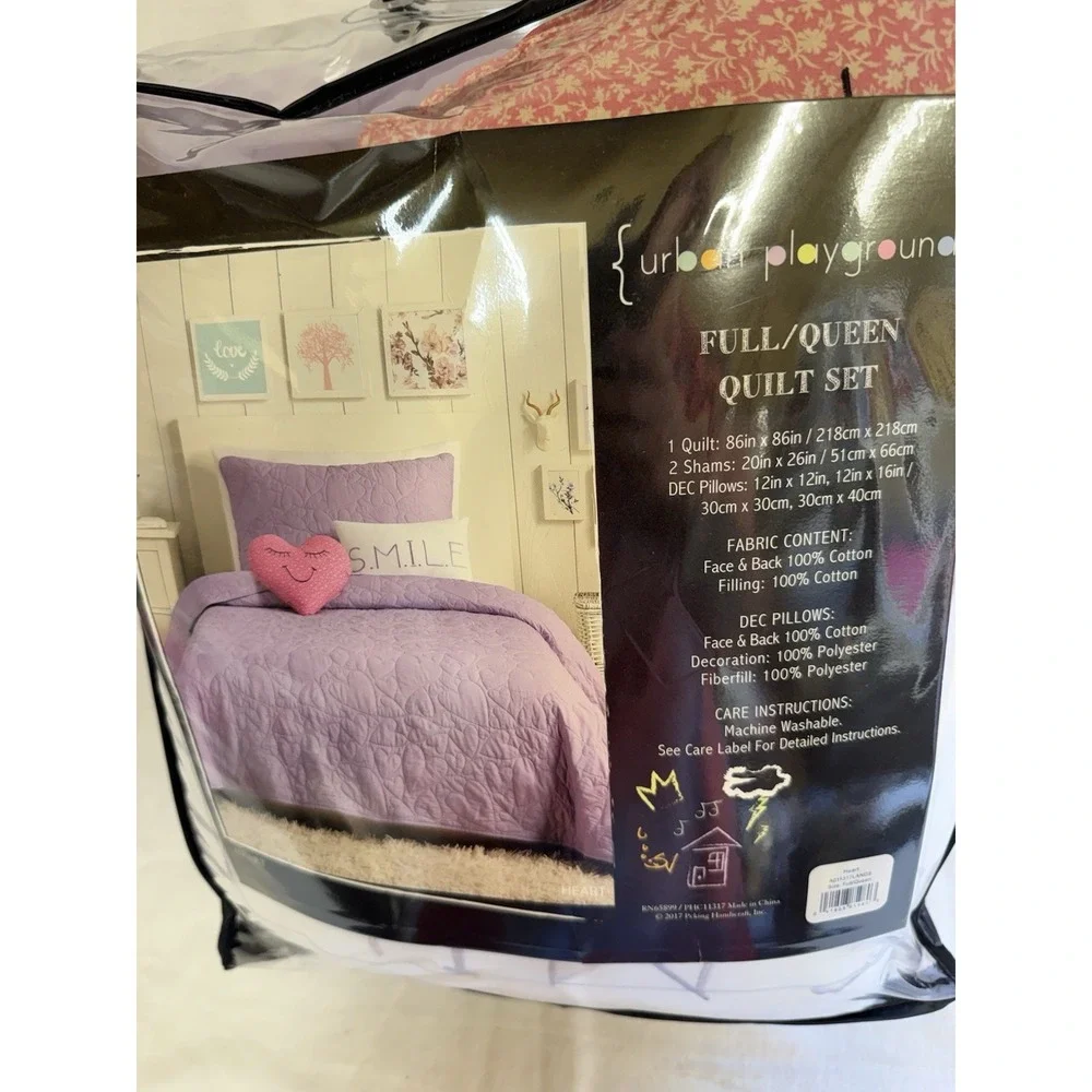 5Pc Full/Queen Heart Kids' Quilt Set Lavender - Urban Playground